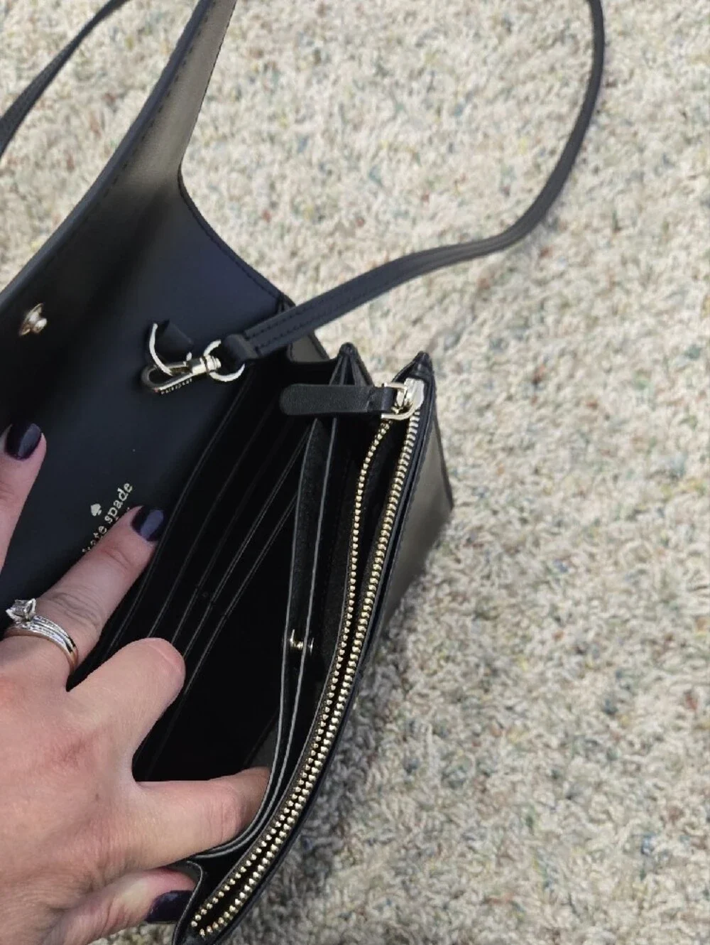 kate spade black leather flap crossbody bag